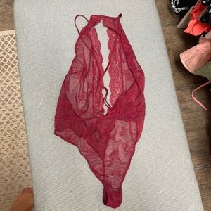 High neck Red lace bodysuit